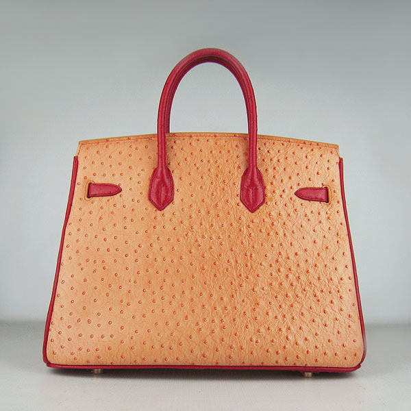 High Quality Fake Hermes Birkin 35CM Ostrich Veins Handbag Red/Orange/Green 6089